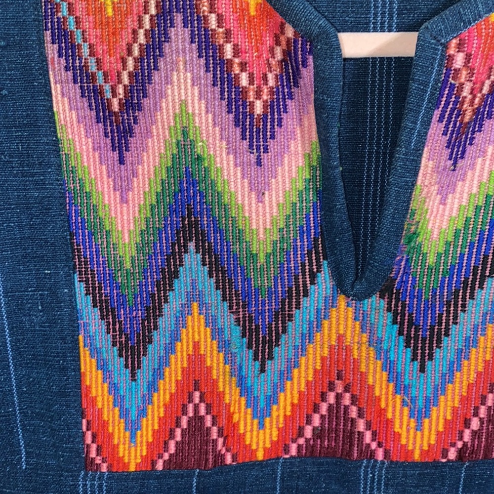 Vintage Embroidered Guatemalan Indigo Ethnic Denim 1970’s Blouse - Picture 4 of 9